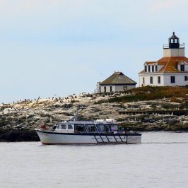 a boat is docked next to a body of water
